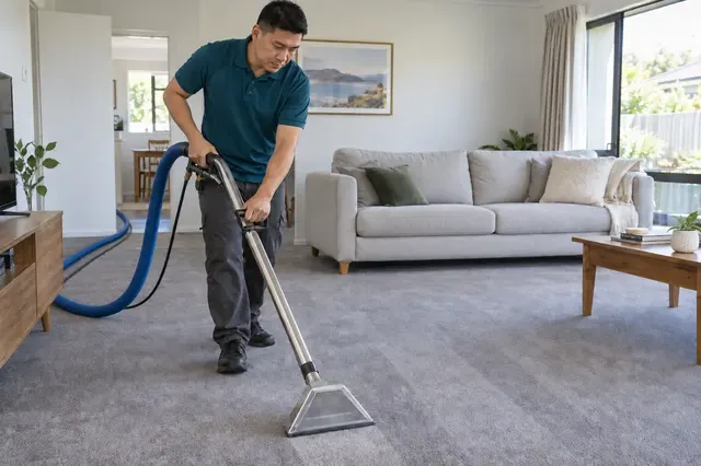 Living room carpet being cleaned