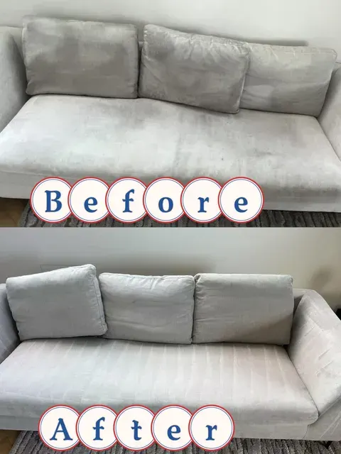 Light fabric sofa before and after cleaning